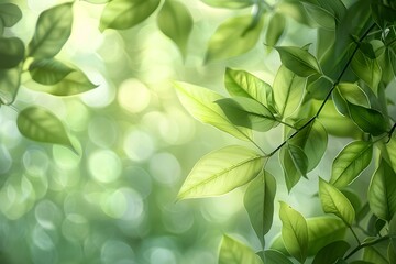 Fototapeta premium Vibrant green leaves stand out against a lush green background