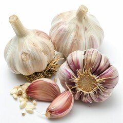 Fresh organic garlic bulbs and cloves.