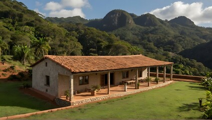 brazilian farm house stone and clay sustainable traditional colonial clay roof solar panel