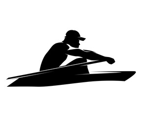 Rowing, rower side view, abstract isolated vector silhouette