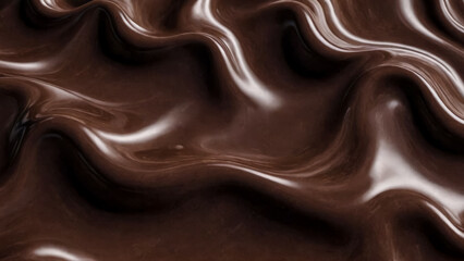 Texture Silken creamy Waves of Dark Chocolate. Abstract Symphony of Swirls. Luxurious expanse of swirling, rich chocolate tones evoking sense of fluid liquid motion. Natural background.