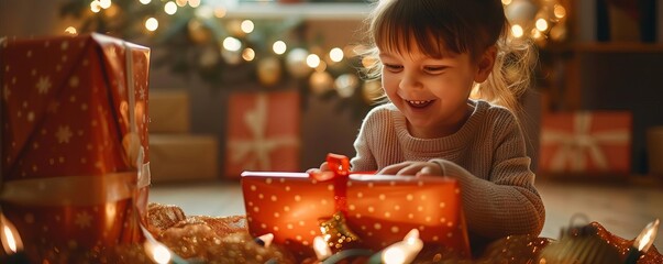 Little girl opening Christmas presents