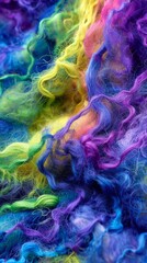 This image features a close-up of multicolored wool fibers showcasing vibrancy and texture