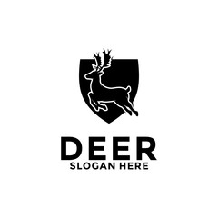 Deer and shield logo design template. deer head logo icon, deer shield icon vector