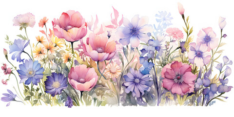 flowers farm, colorful watercolour style.