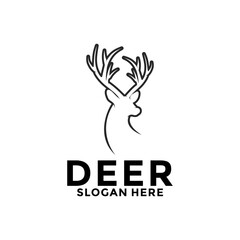 Line Art deer head with Big Horn logo illustration, deer with horn logo design template