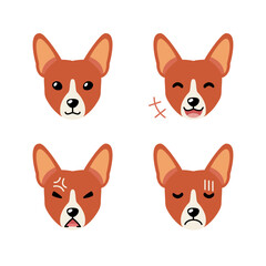 Set of character cute basenji dog faces showing different emotions for design.