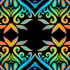 3D colourful gradient flowers batik ethnic dayak line art design 