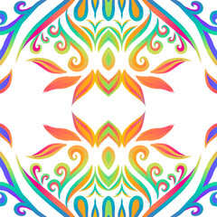 3D colourful gradient flowers batik ethnic dayak line art design 