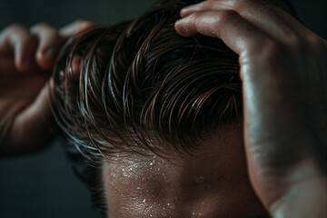 Naklejka premium Close up image of hands touch hair created with generative ai concept