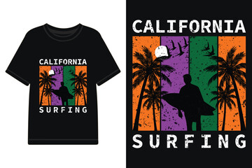 California surfing t shirt design, surfing t shirt design, surfing retro vector illustration, summer t shirt design, retro t-shirt design