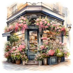 flowers shop, colorful luxury watercolor style.