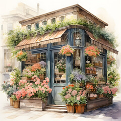 flowers shop, colorful luxury watercolor style.