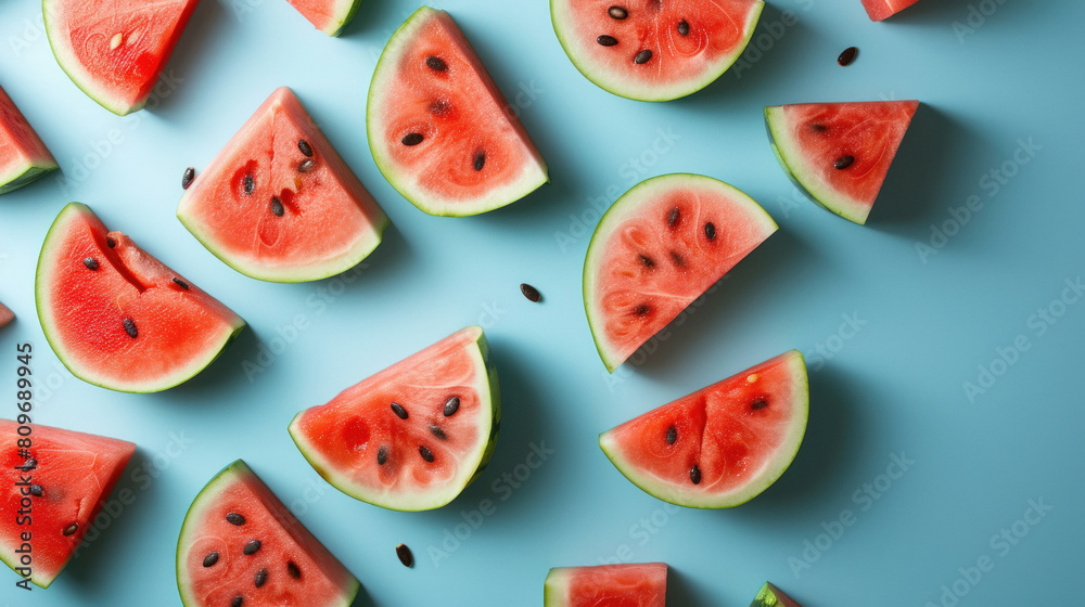 Wall mural slices of watermelon on blue background - Wall murals