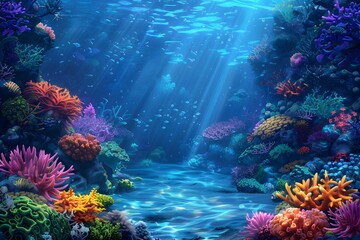 Fototapeta premium Colorful underwater painting with corals and fish