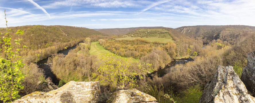 Panoramic view from Lookout of Nine Mills in Podyji National Park, near Znojmo town in South Moravia region, Czech Republic, Europe.