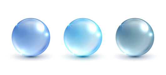 Blue water ball on an isolated white background. skin care with water droplets is absorbed into the skin and cells. use ads, lotions, serums, creams. medical and scientific concepts. vector.