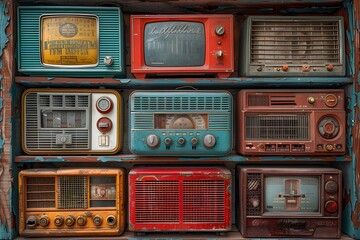 Old fashioned radios displayed in a close up shot