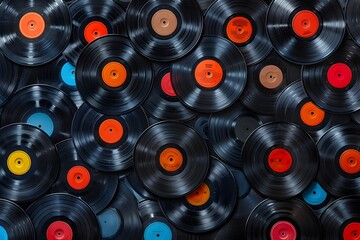 A pile of vintage vinyl records in different colors