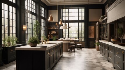 Empty beautiful modern kitchen interior background in clean and bright.