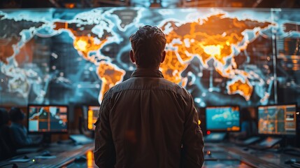 A dramatic, high-stakes scene in a logistics command room during a major supply chain crisis