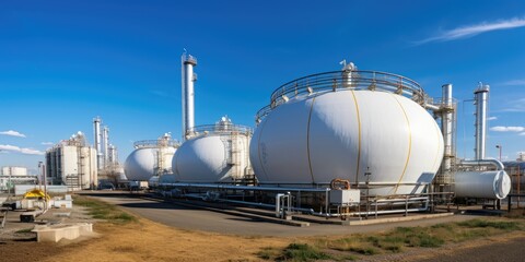 Industrial Giants: Large Storage Tanks and Silos Towering in the Industrial Facility