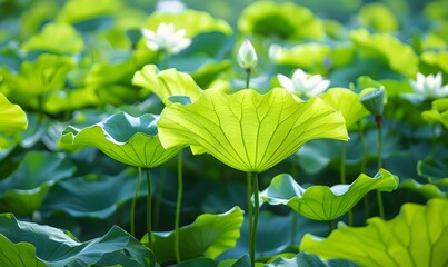 Obraz premium lotus leaf in clear and bright weather without a person with a summer, Generative AI
