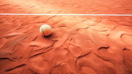 Clay court hosts a tennis ball, symbolizing the excitement of sports and lifestyle.