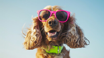 Stylish Canine: A Portrait of a Dog with Human-like Features, Sporting Sunglasses and Trendy Attire