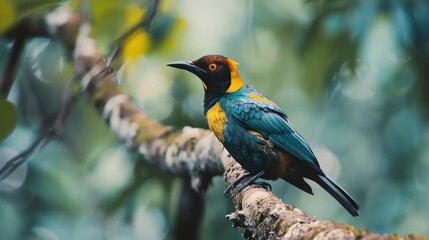 Naklejka premium A beautiful shot of a colorful bird perched on a branch.