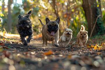Cute Dogs Running Outdoors, Small Animal Group, Purebred Domestic Pets