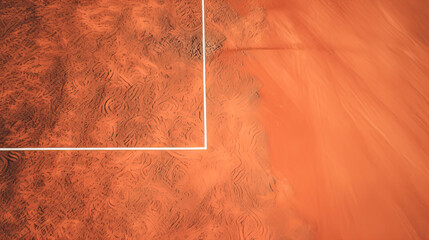 Aerial view of a vibrant orange clay court, symbolizing tournaments and sporting events.