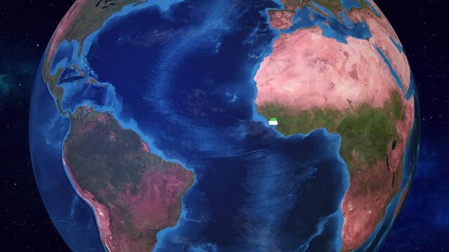 Sierra Leone: Earth 3D Animation with 4K Zoom and Country Flag Showcase, Highlighting Freetown's Harbor