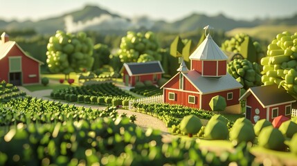 farm house cartoon illustration, field and crops rural concept