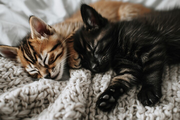 Cute Kitten Sleeping, Small and Furry Feline Group, Adorable Domestic Pets