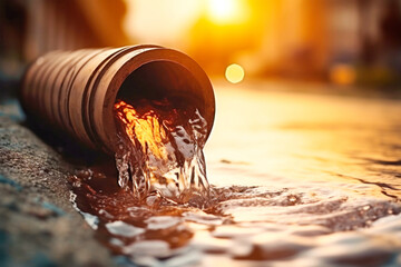 A close up of a bucket gracefully pouring water into a pool, creating ripples and patterns in the shimmering liquid