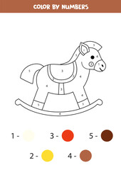 Color cartoon rocking horse by numbers. Worksheet for kids.
