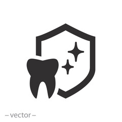 dental protection icon, tooth with shield and care, flat symbol on white background - vector illustration