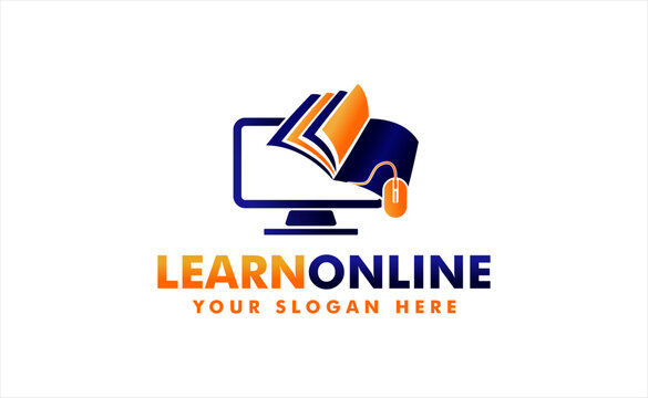 learning education online vector logo design template with book mouse and monitor icon