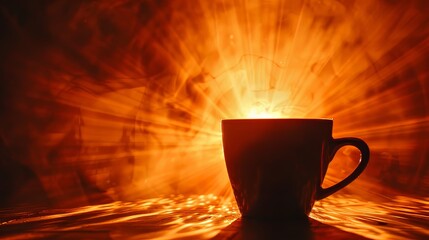 Contrast and allure a coffee cup silhouette against a radiant background