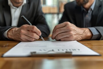 Two businessman make a deal and signing a contract, Business partnership concept