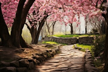 Treacherous Rock path mountain edge. Nature land. Generate Ai