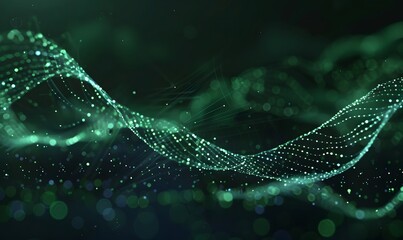 abstract digital wave with green particles on dark background , Generative AI