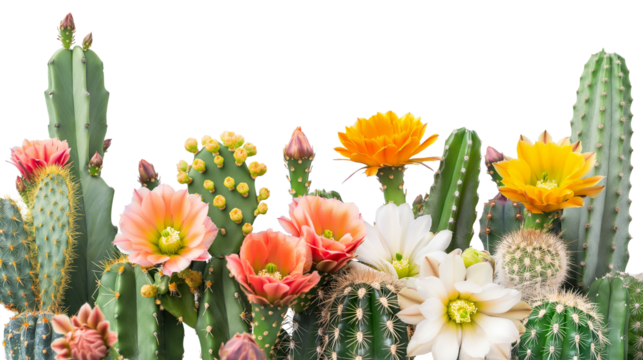  Cactus Plants with Flowers  isolated on a transparent background