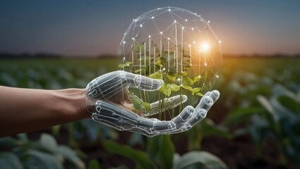 Smart Farming Concept. Green environment with Center and spoke Concept ,Plant on center and rotating Icons