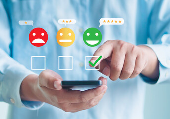 Customer Satisfaction Survey Concept 5star Satisfaction Service Experience Rating Online Application Customer rating very impressed.