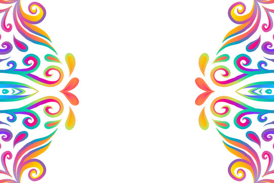 Beautiful batik ethnic dayak flowers frame line art pattern background 