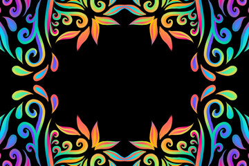 Beautiful batik ethnic dayak flowers frame line art pattern background 