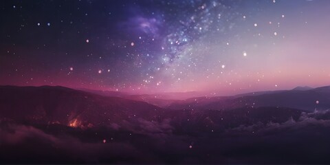Fototapeta premium aurora borealis in the mountains, cosmic background. dark purple sky abstract texture. Defocused purple light illustration. Magical space banner. abstract cosmic wallpaper, galaxy star wallpaper