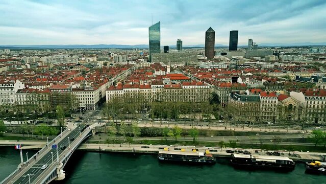 Aerial shot of 3rd arrondissement of Lyon, France